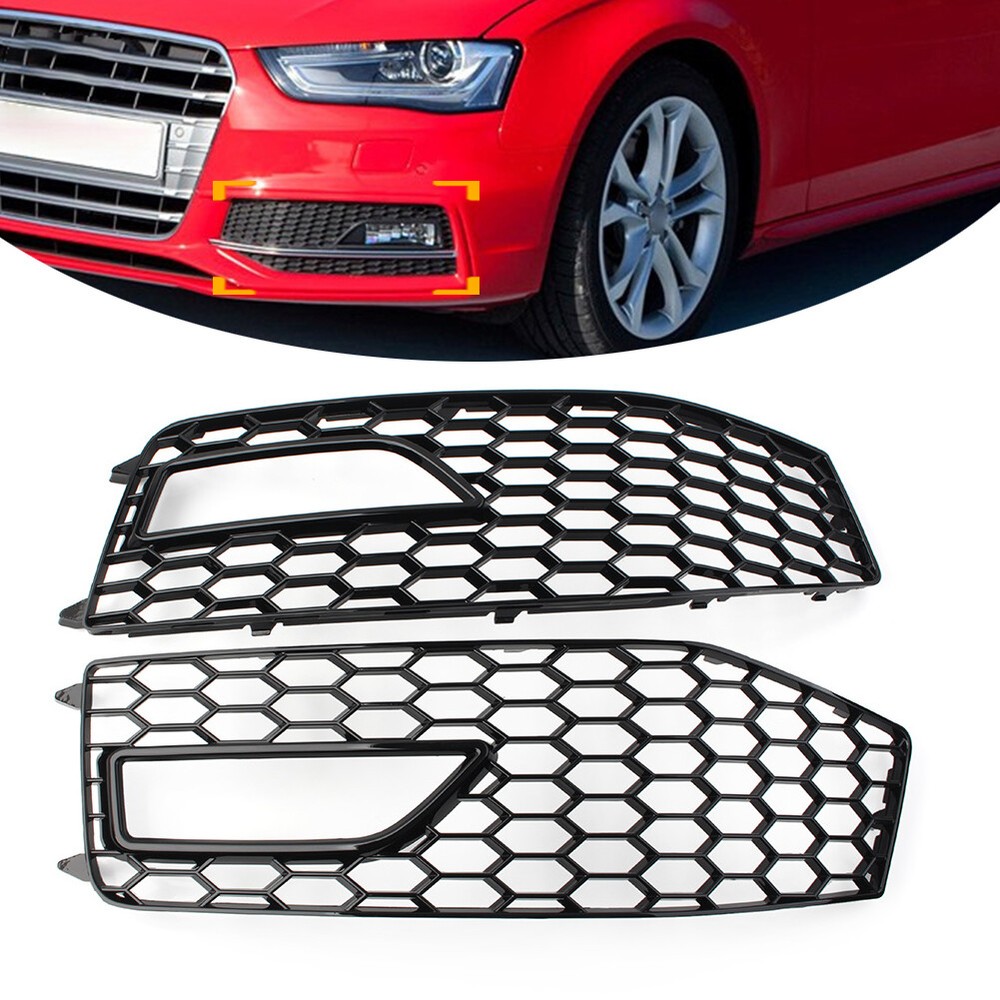 Black Honeycomb Mesh Front Bumper Fog Light Grille Cover Fit Audi A4 B8.5