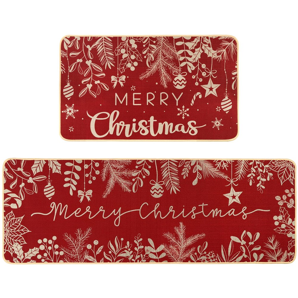 Christmas Kitchen Rugs Set of 2 Merry Christmas Kitchen Mats for Floor Winter...