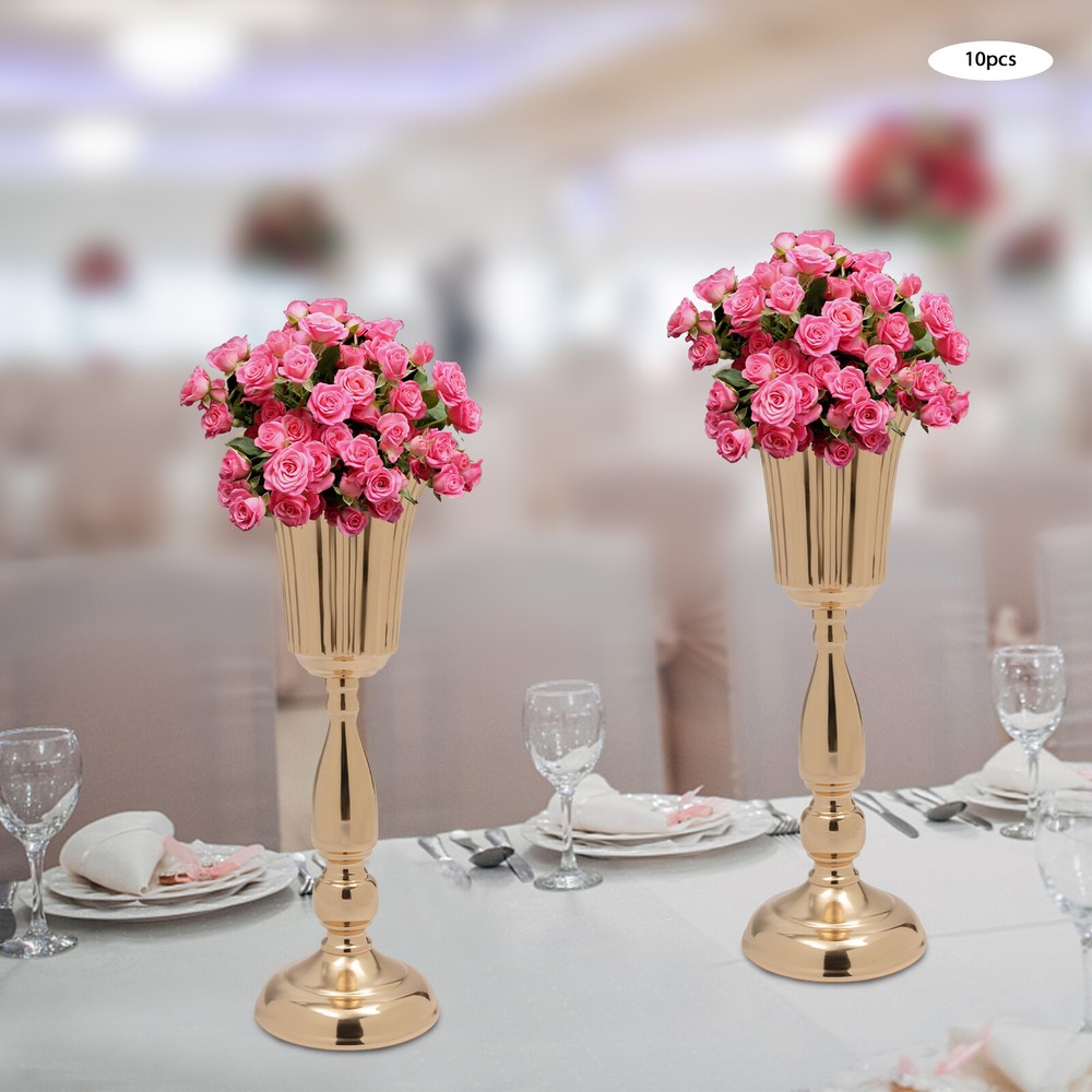 10pcs Gold Metal Flower Vases Trumpet Wedding Centerpieces for Party Table