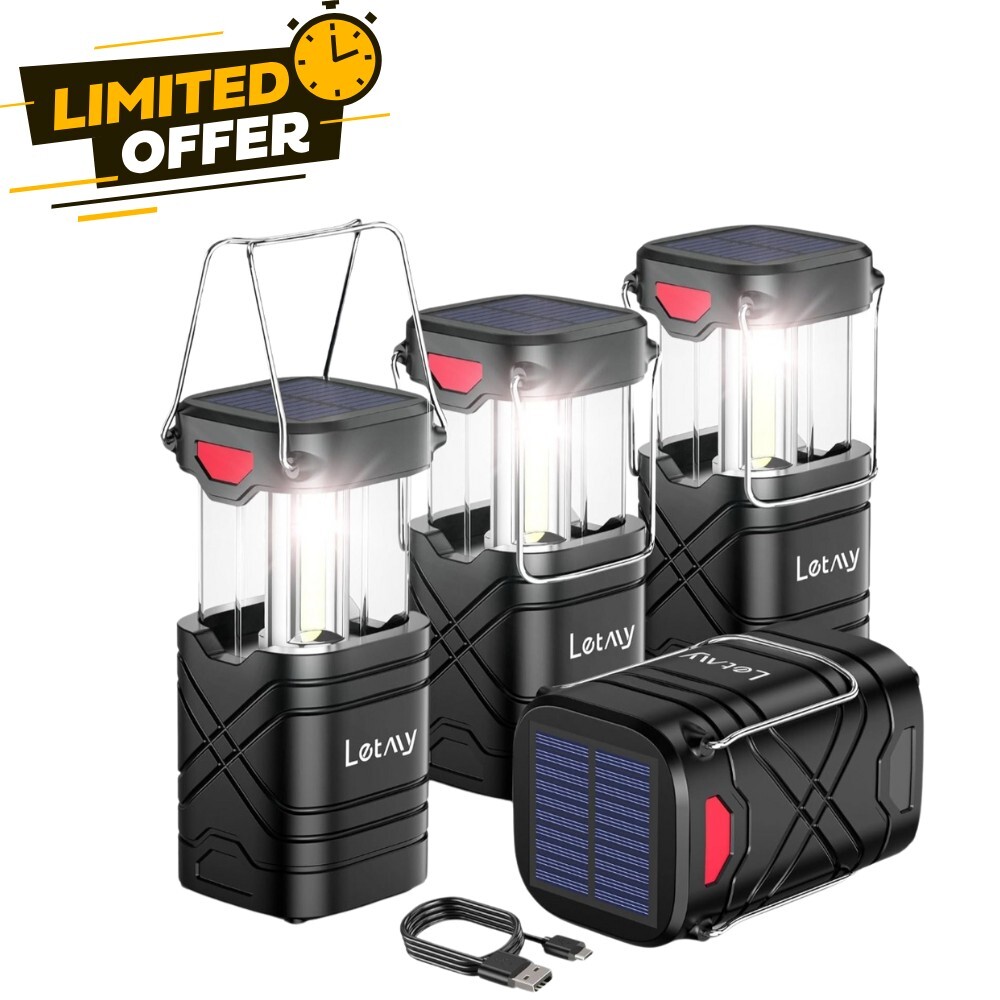4 Pack Camping Lantern, Rechargeable LED Lanterns, Solar Lantern Battery Powered