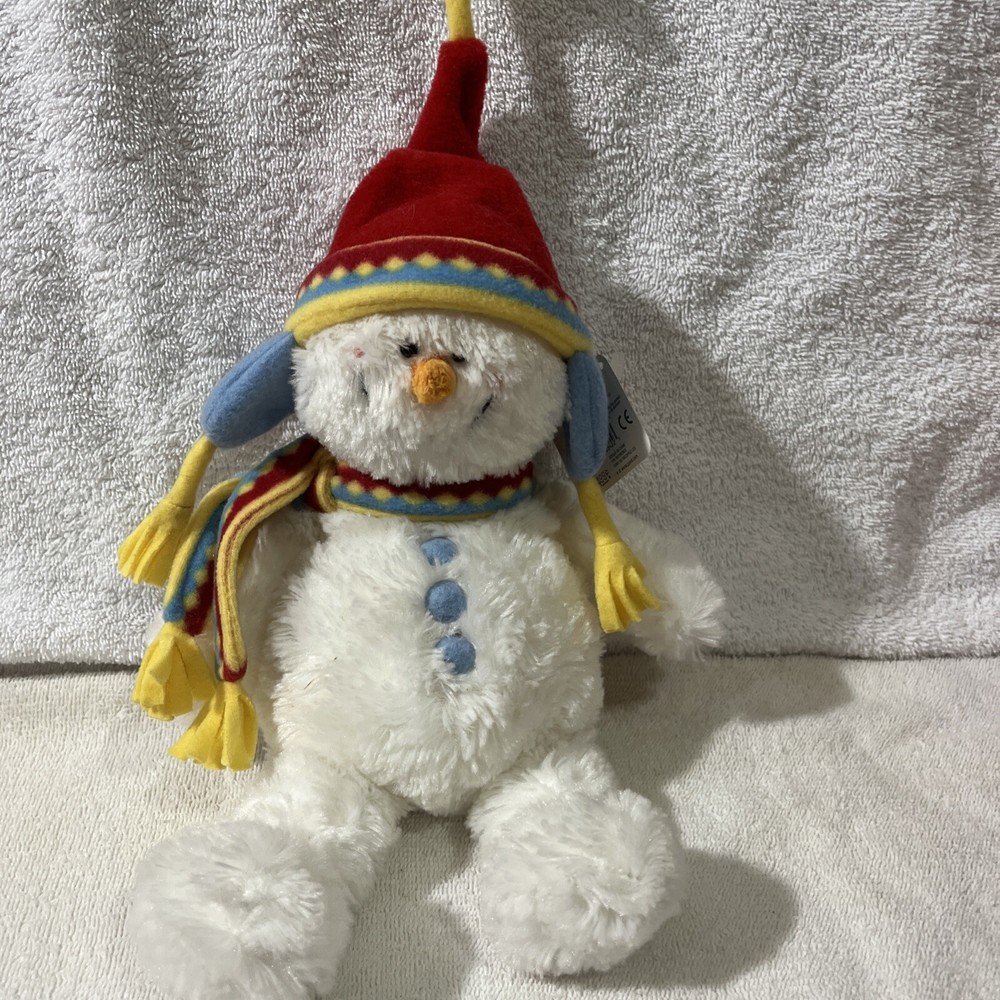 Gund Icy White Snowman Plush Blue Yellow Red Scarf Hat 16
