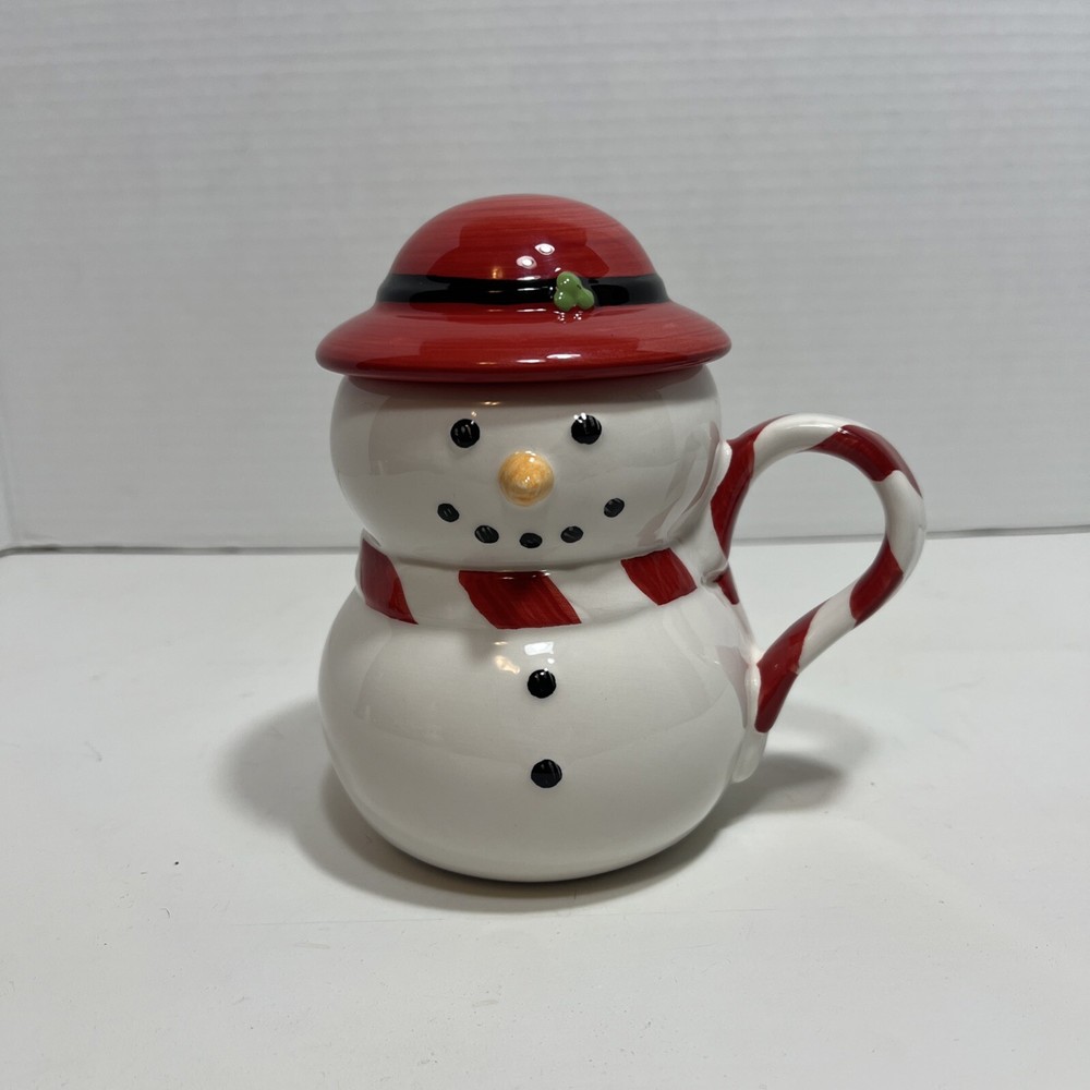William Sonoma | Snowman Ceramic Mug With Lid Hat Coffee Mug 5.5