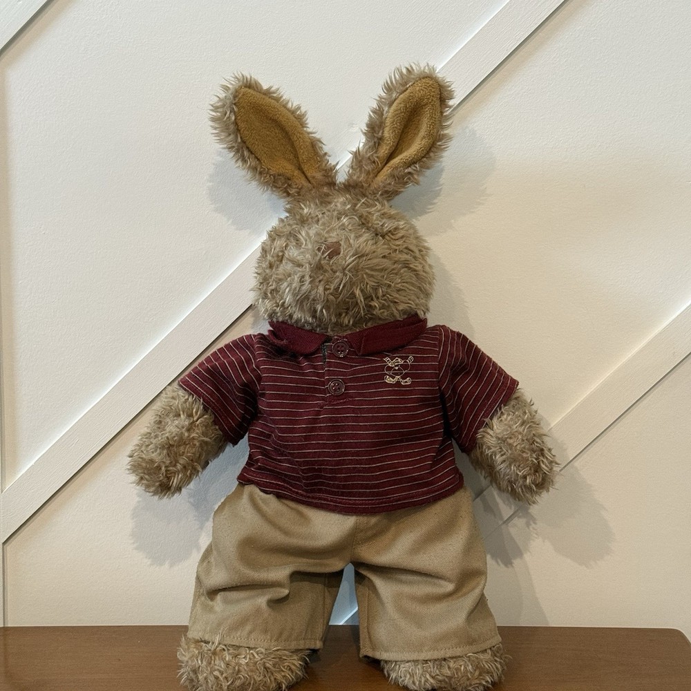 Build A Bear Bunny Rabbit Faux Leather Paw Brown Curly Hair Plush BABW w/ Outfit