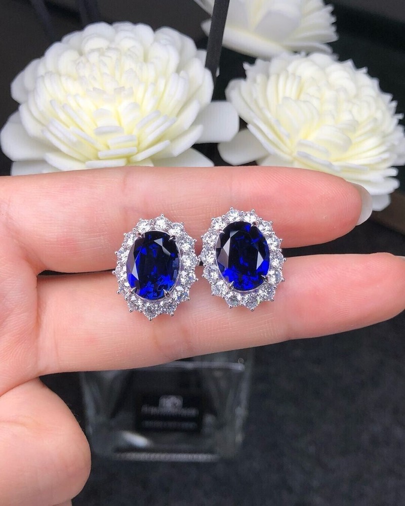 2Ct Oval Blue Sapphire Simulated Stud Earrings in 14K White Gold