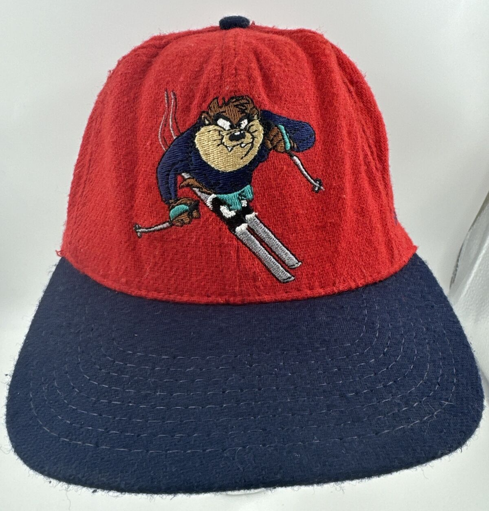 Vintage 1991 Looney Tunes Taz Ski Snapback Hat Red Blue 90s Retro Cap