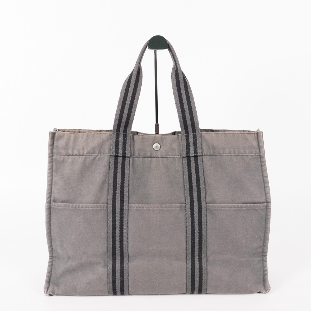 HERMES Fourre Tout MM Tote Bag Canvas Black Gray 02E25495003