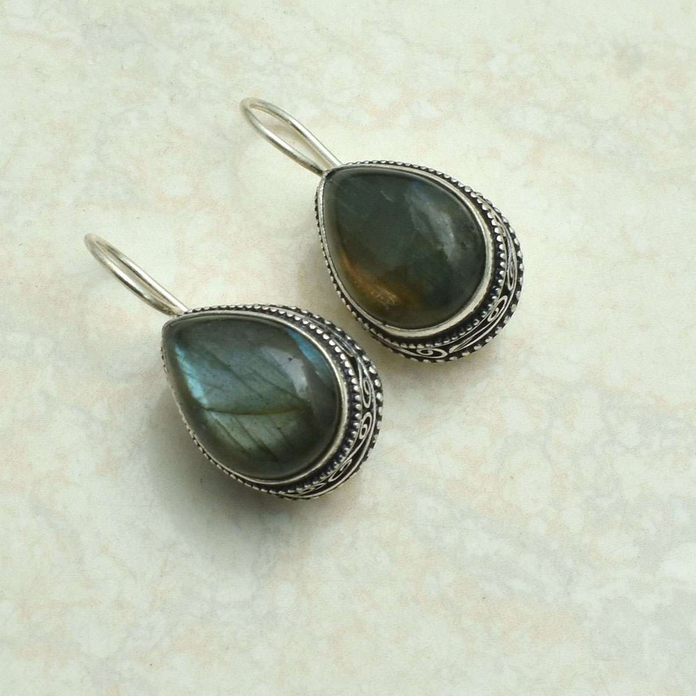 Labradorite Handmade Drop Dangle Antique Design Earrings Jewelry 1.44