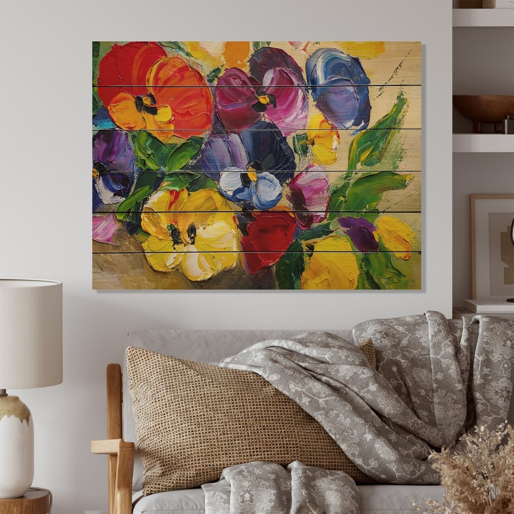Designart 'Yellow And Red Vintage Flowers' Traditional Wood Wall Art Décor -