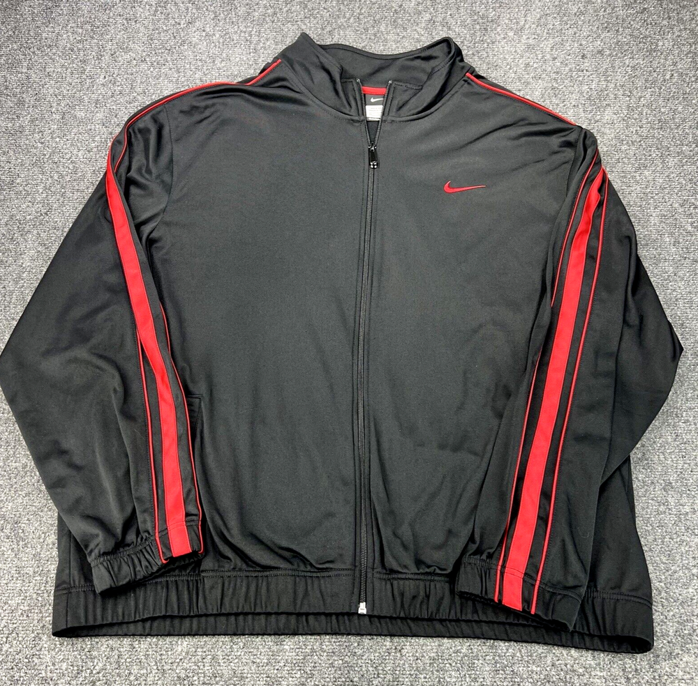 Vintage Nike Track Jacket Mens 2XL Black Red Stripe Sleeve Embroidered Swoosh