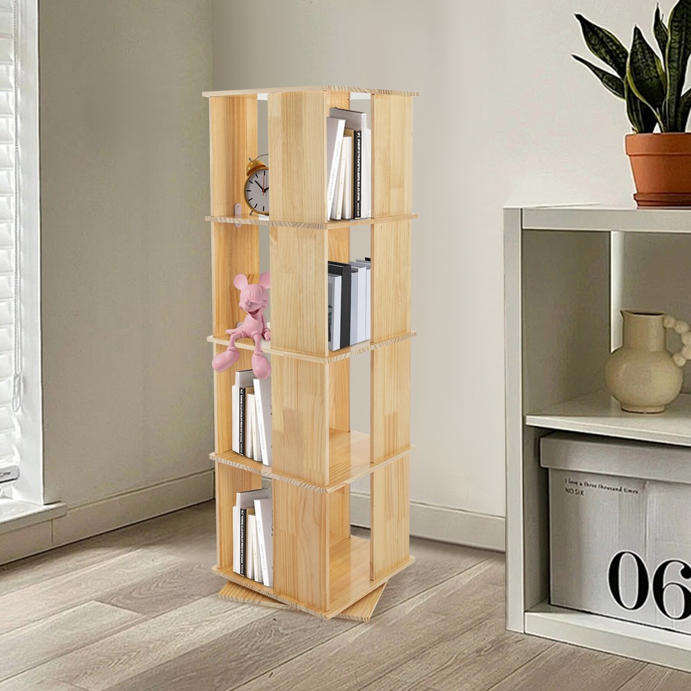 360° Rotating Wooden Bookshelf Display Stand with Storage Shelf