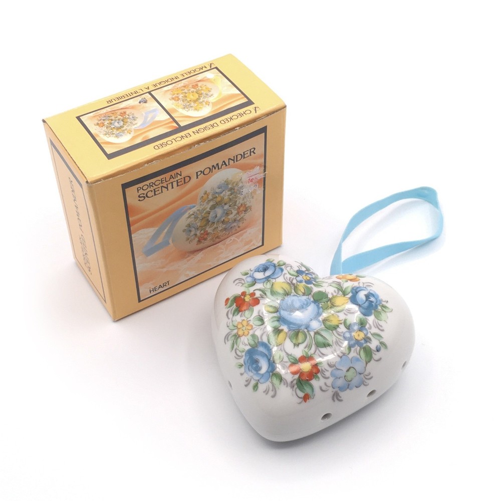 Vintage Floral Heart Shaped Fragrance Hanging Pomander Made Japan