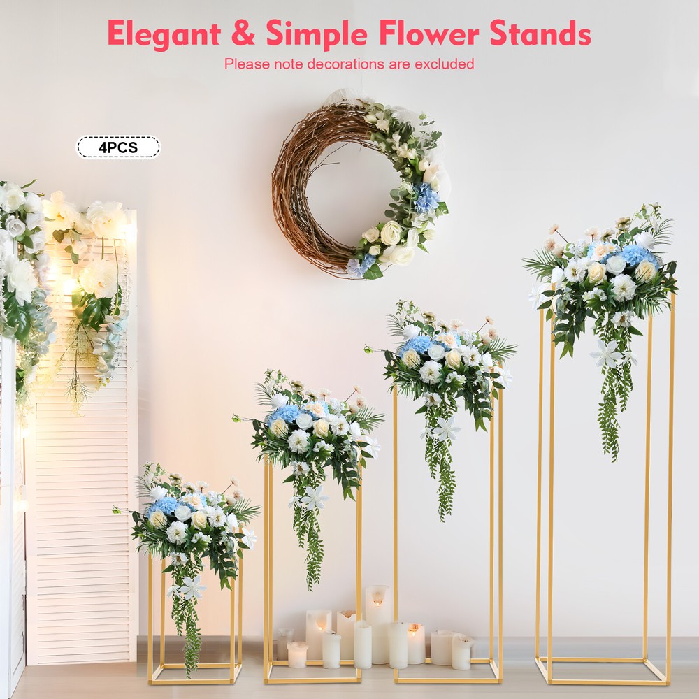 4Pcs Gold Metal Flower Stand Holder Rectangular Rack for Indoor Outdoor Decor
