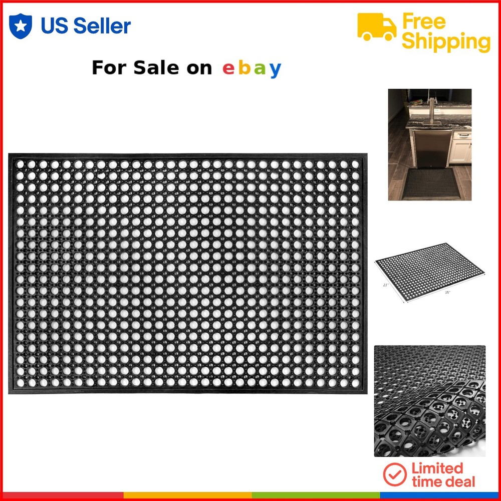 Non-Slip Rubber Door Mat 35x23 Inch with Drainage for Home or Commercial Use