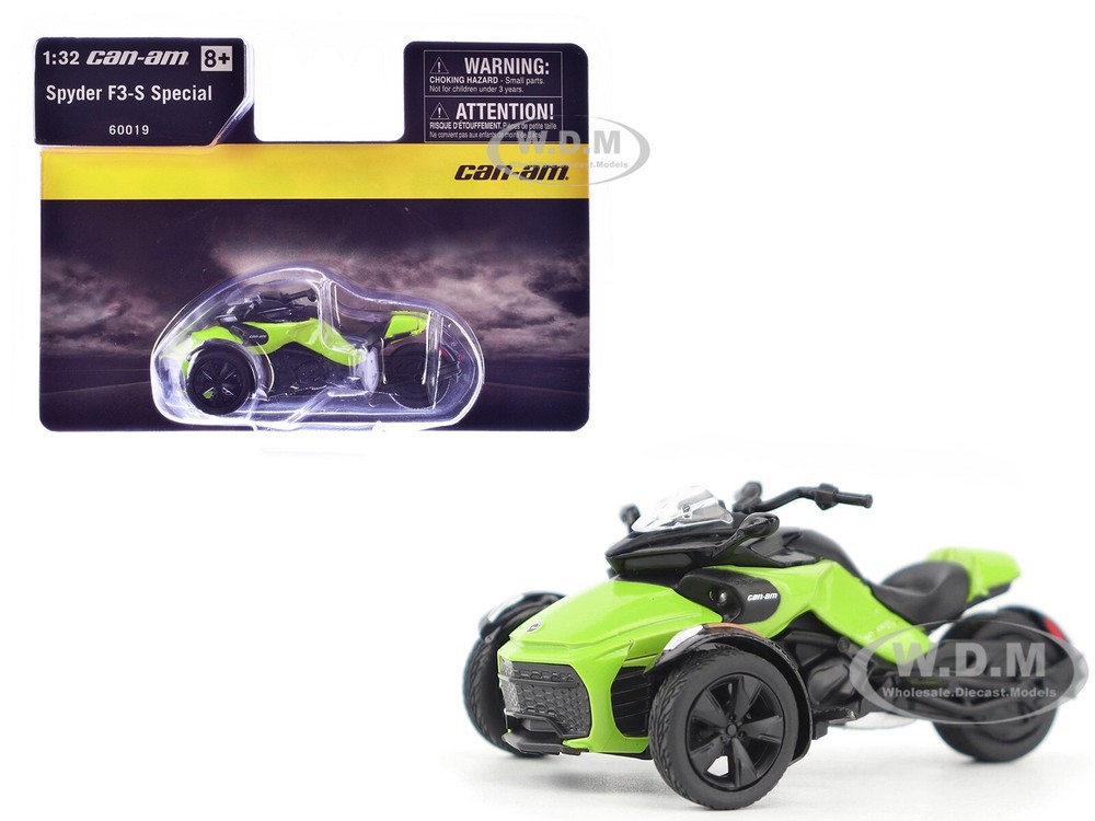 CAN-AM SPYDER F3-S SPECIAL 3-WHEEL MOTORCYCLE MANTA GREEN 1/32 BRP MODELS 60019