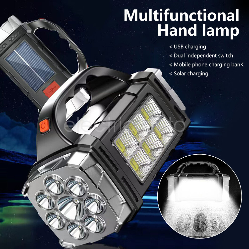LED Spotlight Rechargeable Camping Lantern Handheld Solar Torch Searchlight