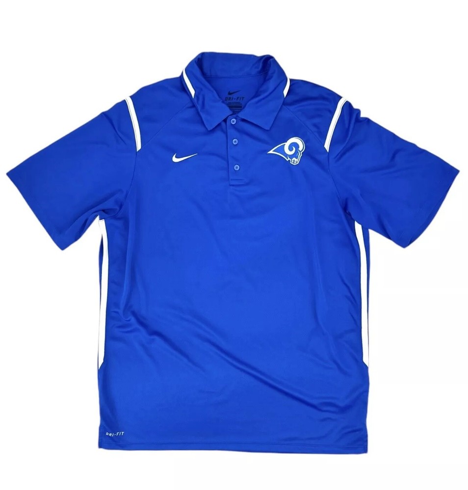 Nike LA Rams Game Day Polo Shirt Mens Size Large Royal Blue Dri-Fit Short Sleeve