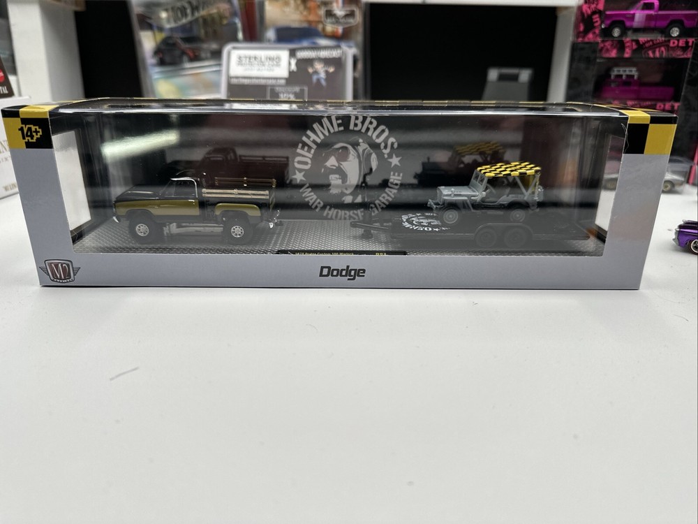 M2 1978 Dodge Warlock & 1944 Jeep w/ Trailer Oehme Bros 1:64 Diecast