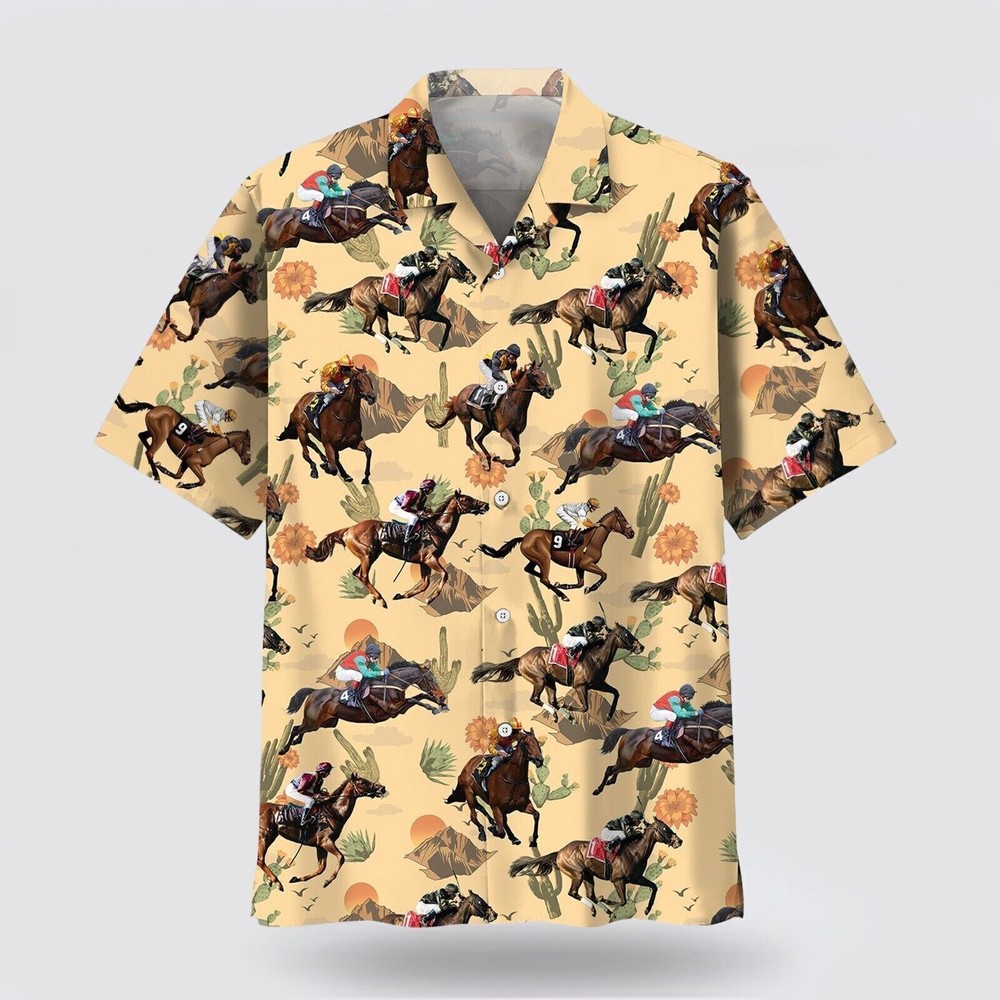 Horse Racing Desert Themed 3D All Over Print Vibrant Hawaiian Shirt Design for Men and Women