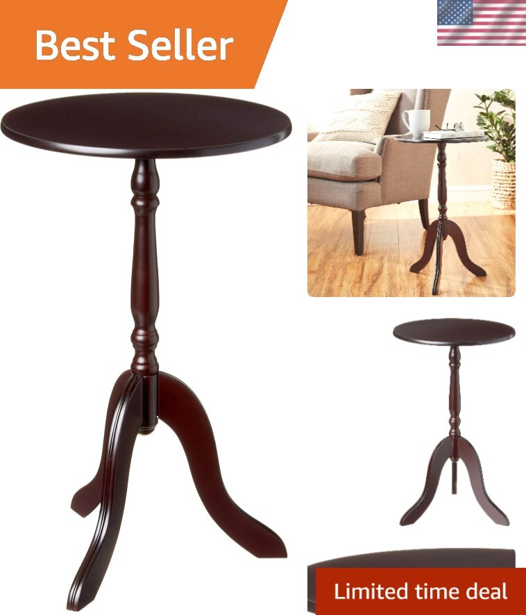 Mahogany Round Pedestal End Table 24.8 Inch Classic Small Space Design