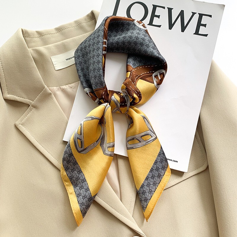 100% Silk 27 Inch Square Scarf for Women Shawl Wrap Neckerchief Stirrup Print