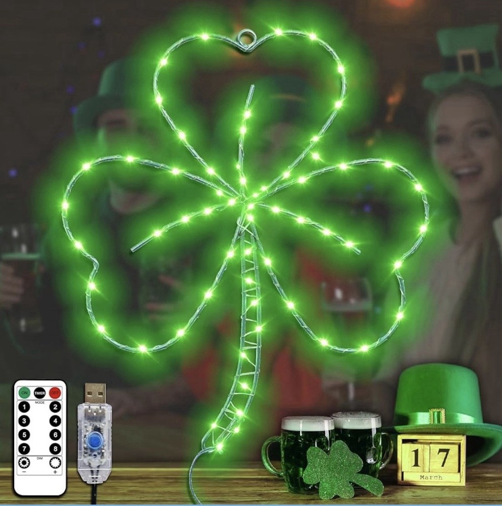 St. Patrick's Day LED ShamrockWindow Lights with Remote Control, 1 Pack