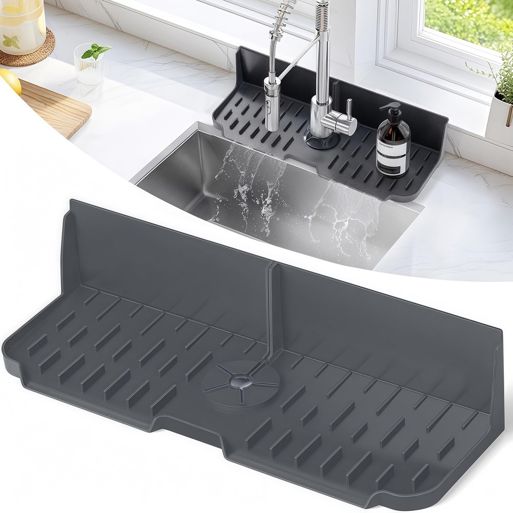 Silicone sink drain organizer prevents splashes and keeps countertops clean