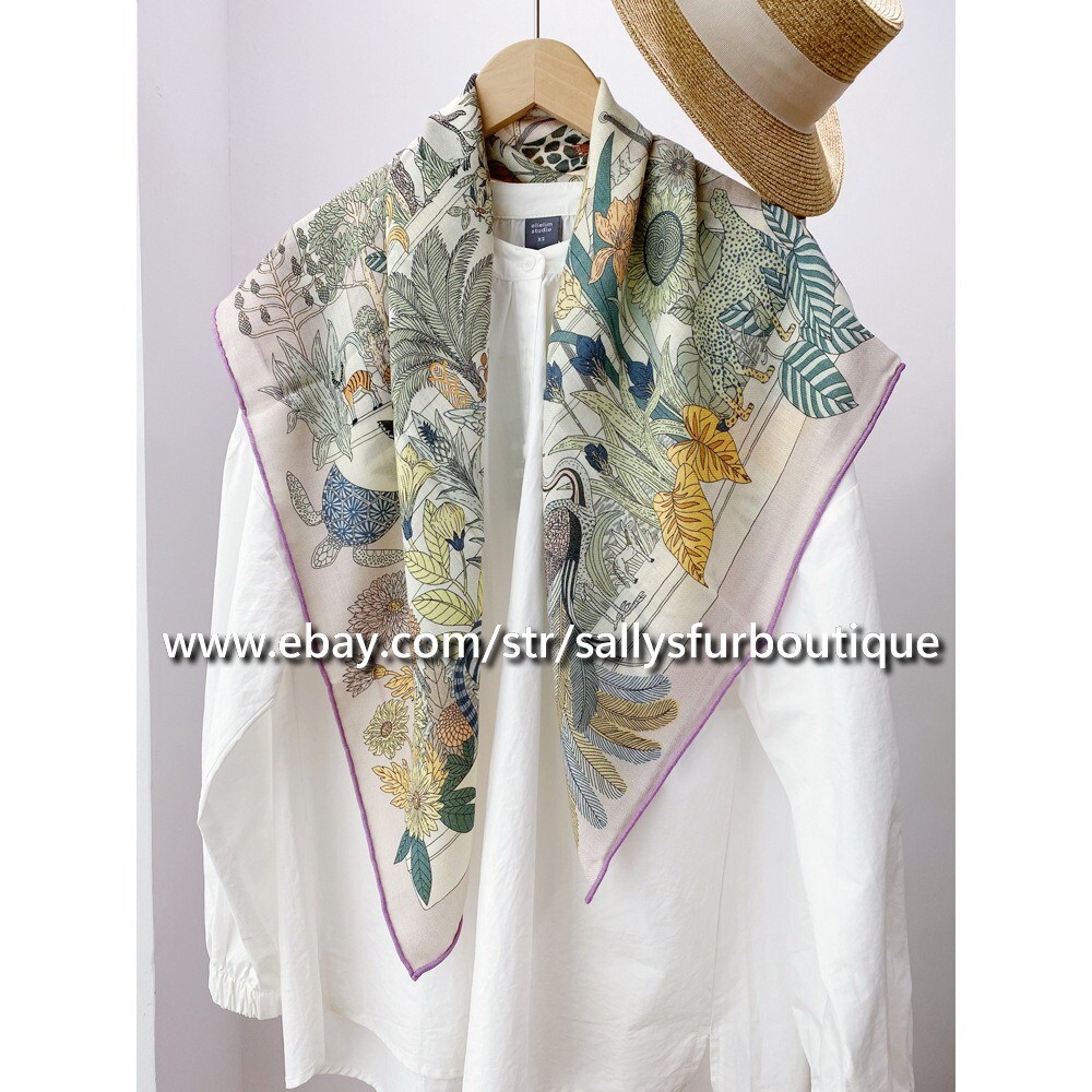 Sallys 70% Cashmere & 30% Silk Scarf Animals Print Double Face Square Shawl 35