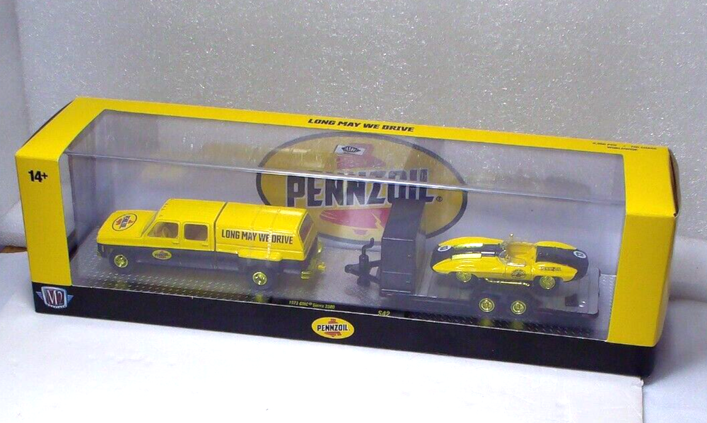 M2 Machines Pennzoil Gold Chase 73 GMC Sierra 3500 Auto Haulers 1:64 Diecast Set