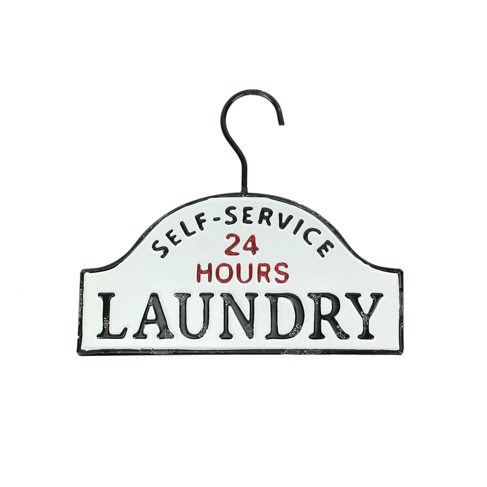 24 Hour Self Service Laundry Vintage Look Hand Painted Metal Sign Wall Hanging