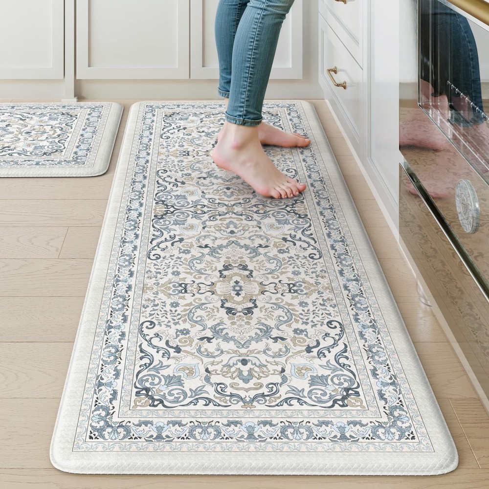 Boho Vintage Floral Anti Fatigue Kitchen Mats Set of 2 Cushioned Floor Rugs