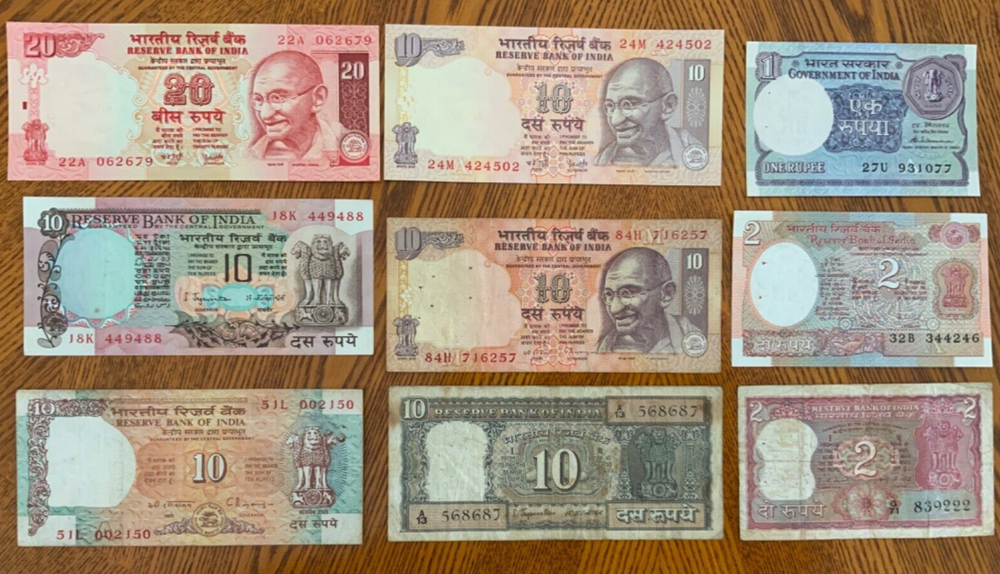 Vintage World Banknote Lot from India.
