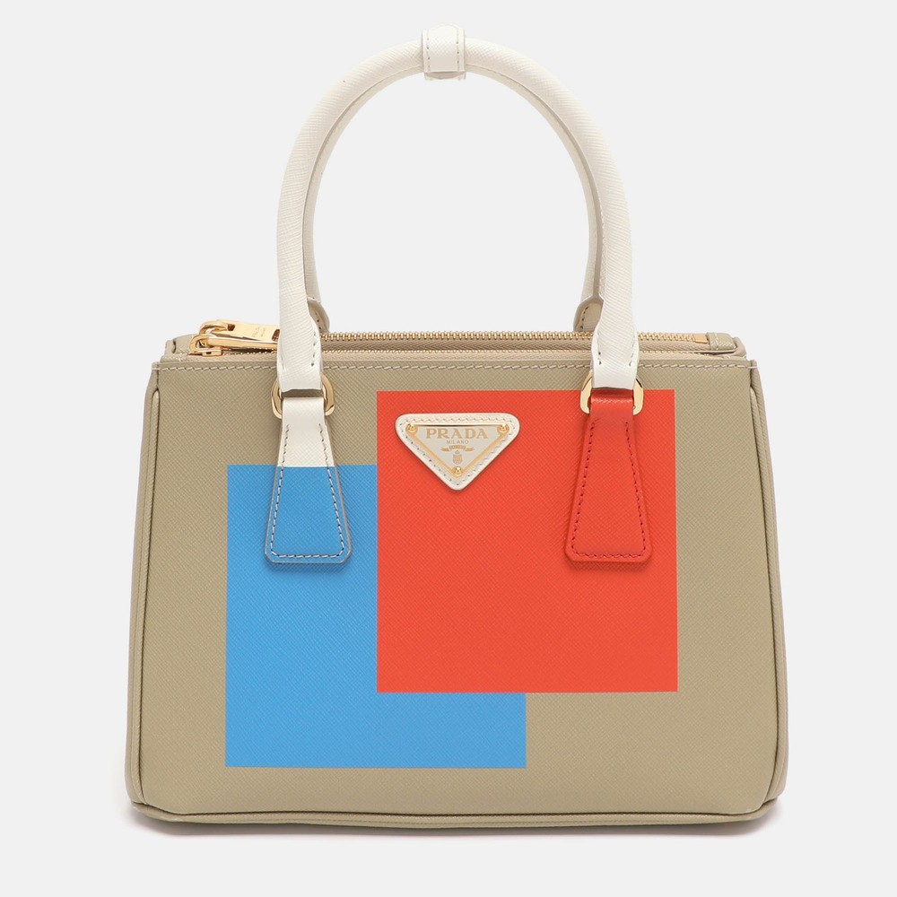 Prada Multicolor Saffiano Print Leather Small Double Zip Tote