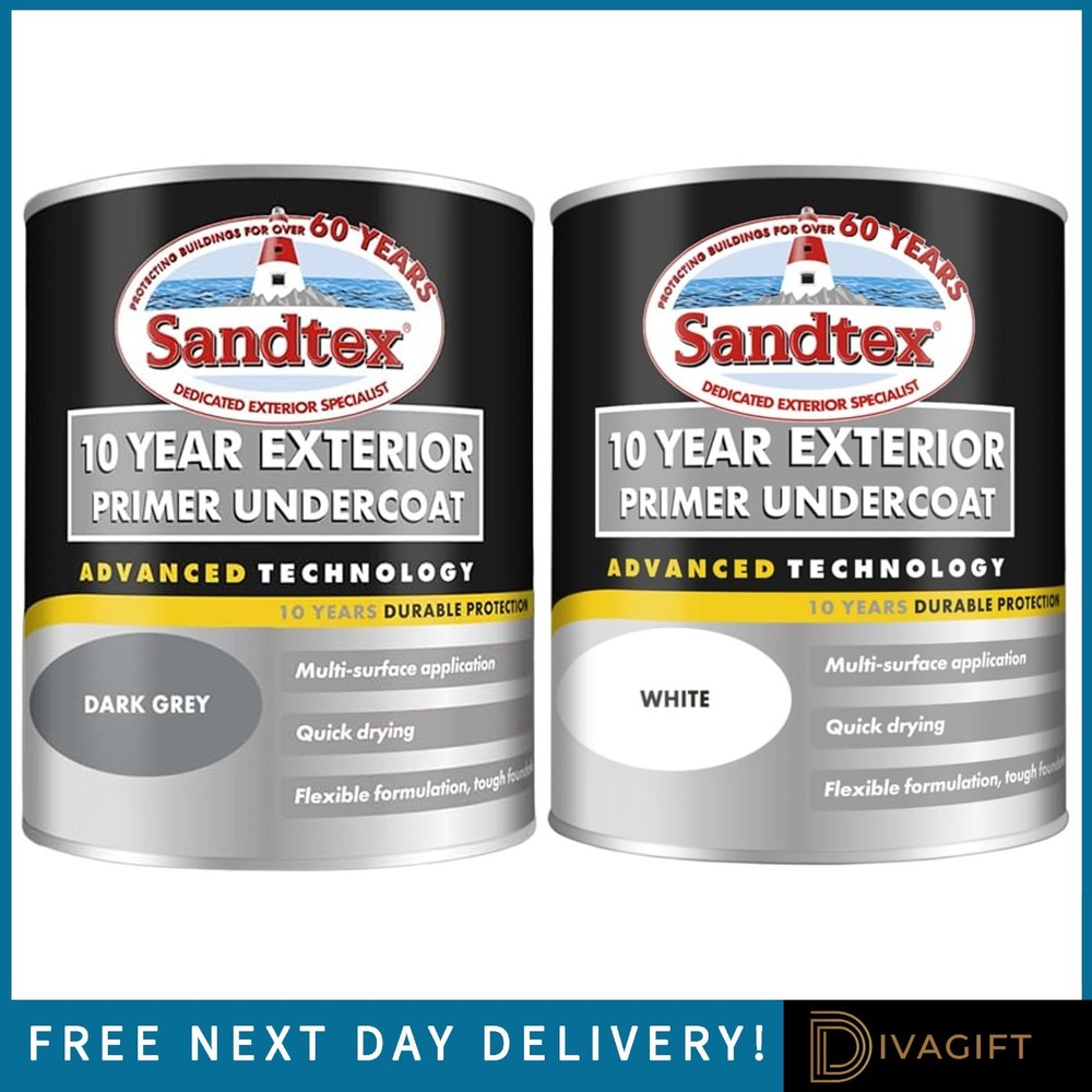 SANDTEX 10 YEAR PRIMER UNDERCOAT 750ML WHITE DARK GREY PAINT EXTERIOR WOOD METAL
