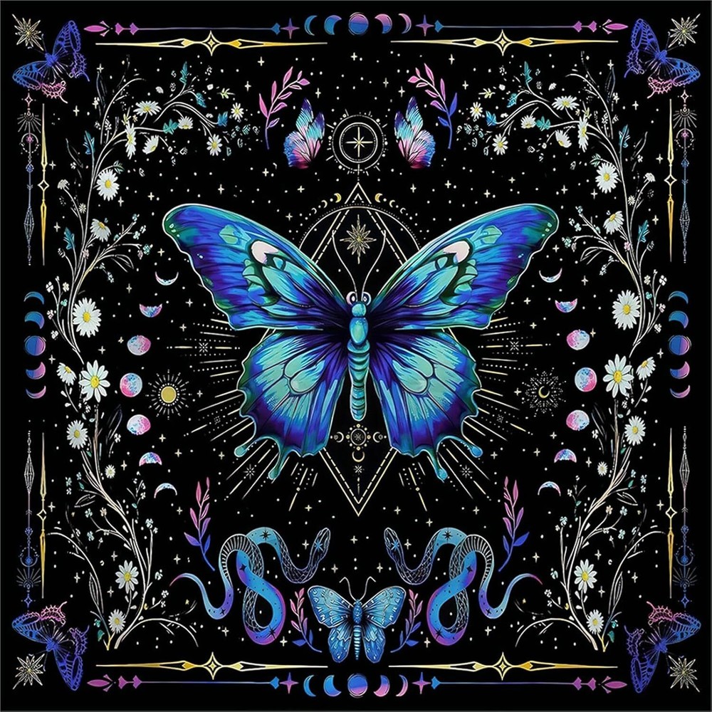 Tarot Tablecloth with Butterfly and Flower Design for Astrology Altar Divination Cards