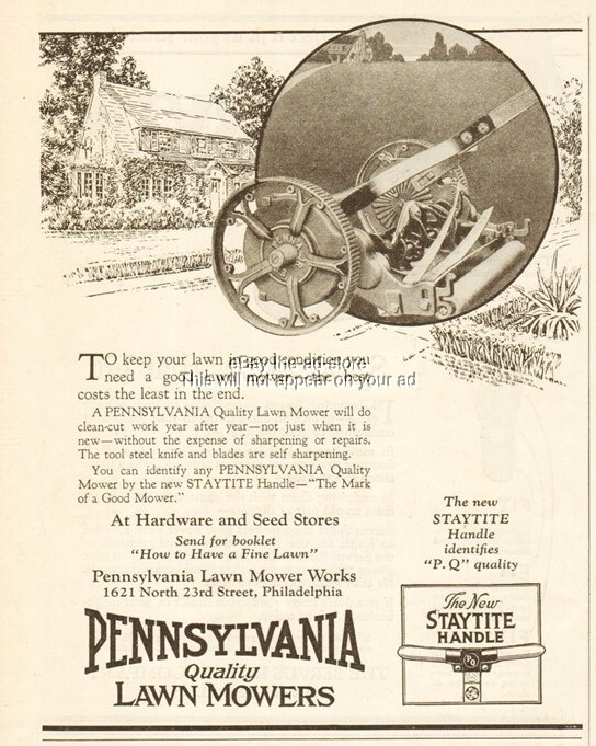 1925 Philadelphia Vintage Push Reel Mower Ad by Pennsylvania Lawn Mower Works