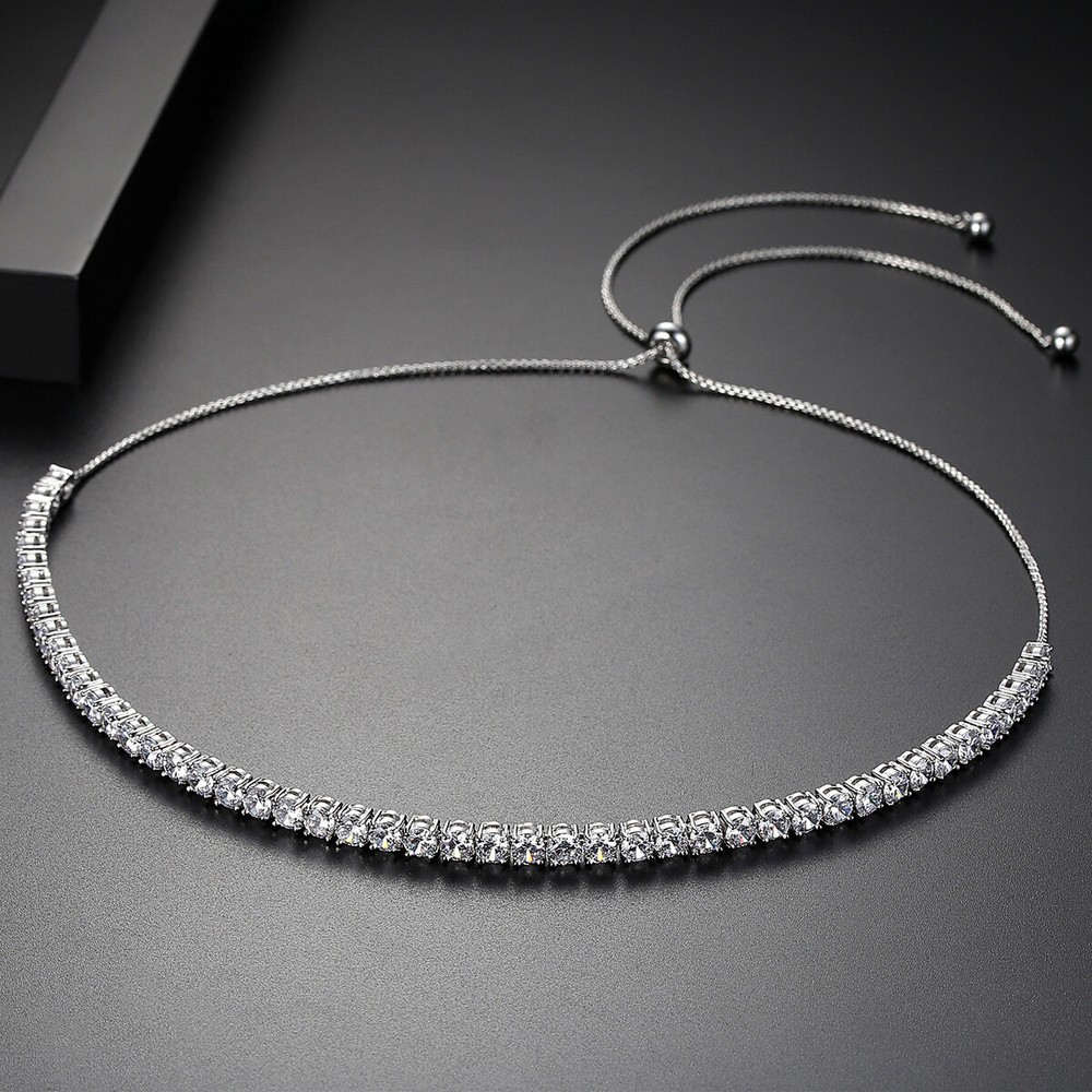 Copper Inlaid Zircon Necklace Adjustable Simple Fashion Gold Plated Jewelry Gift