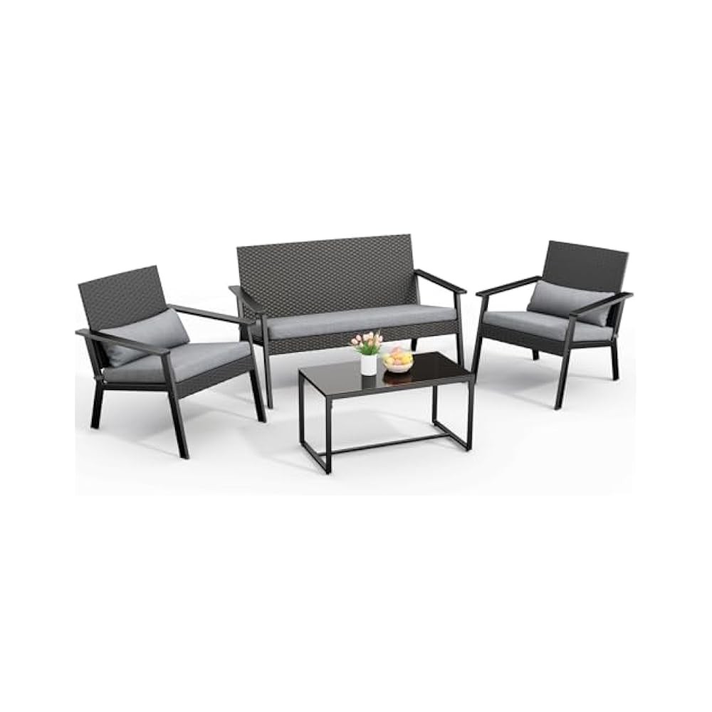 Relaxing 4-Piece Gray Wicker Patio Set with 110° Recline & Wide Seat