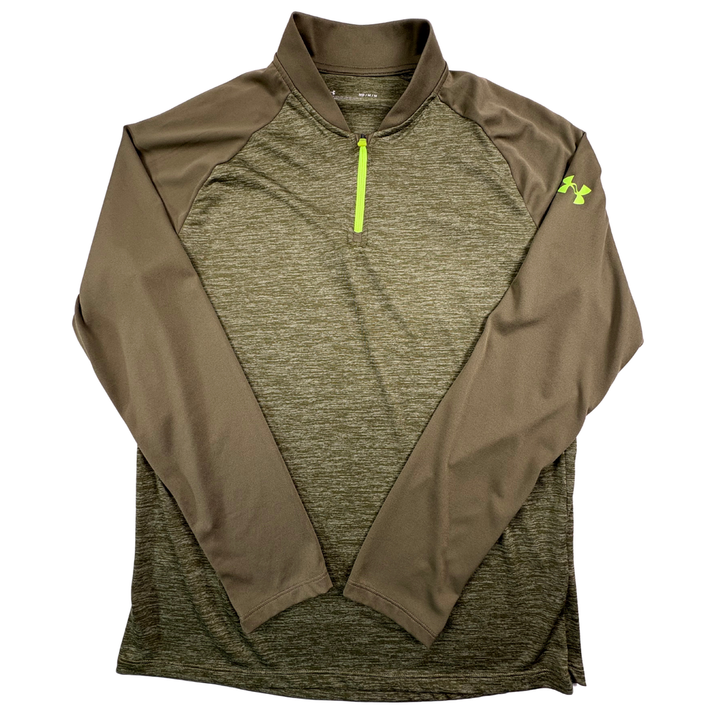 Under Armour 1/4 Zip Pullover Mens Medium Green Colorblock Long Sleeve Athletic