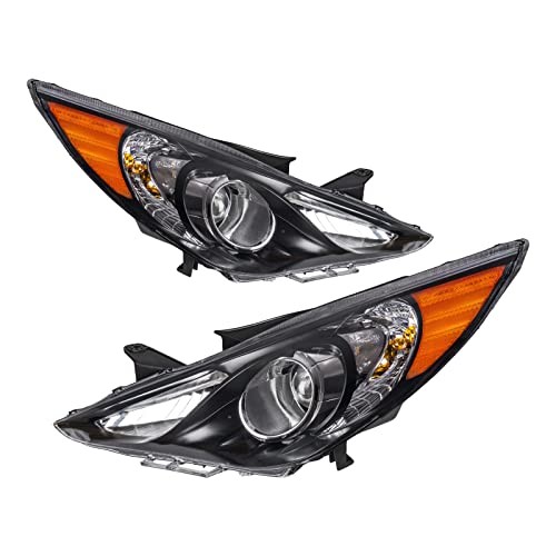 Headlights Assembly for 2011–14 Hyundai Sonata Black Housing Clear Lens