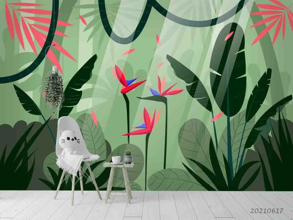3D Jungle Plants Illustration Wall Murals Wallpaper Murals Wall Sticker 7