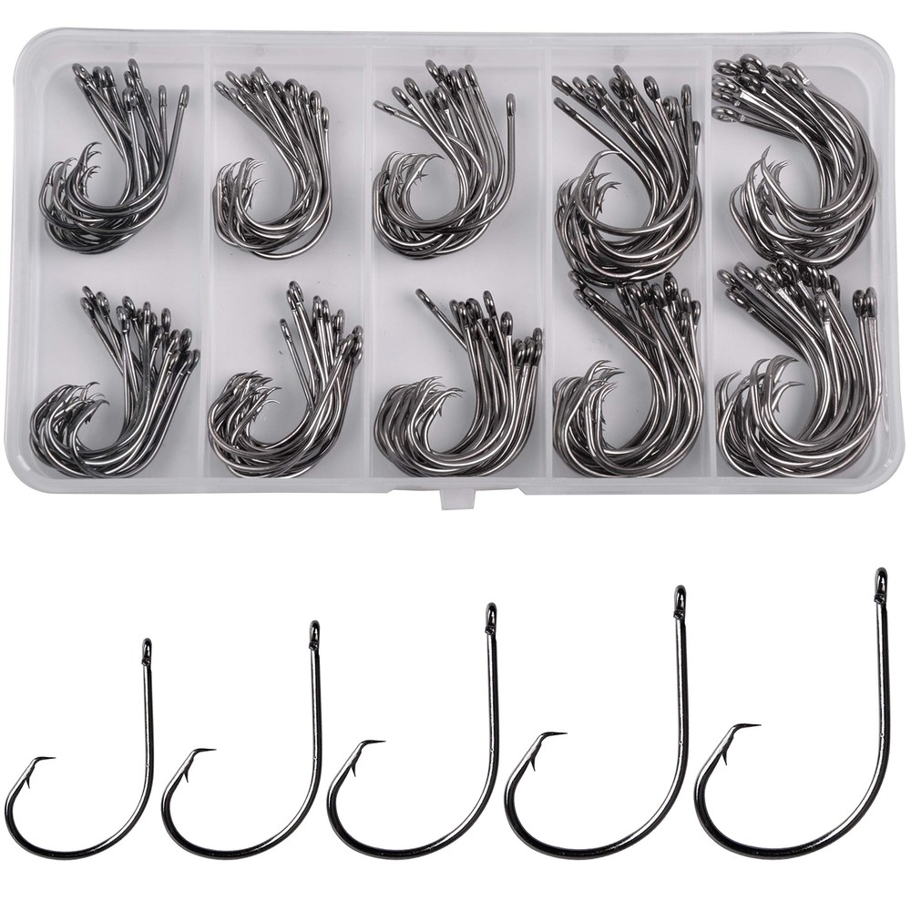 Circle Hooks Saltwater Fishing Hooks, 150pcs in-line Straight Eye Circle Hook...