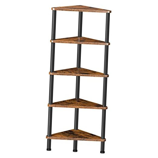 Industrial 5-Tier Corner Shelf Stand with Sturdy Metal Frame for Books & Decor