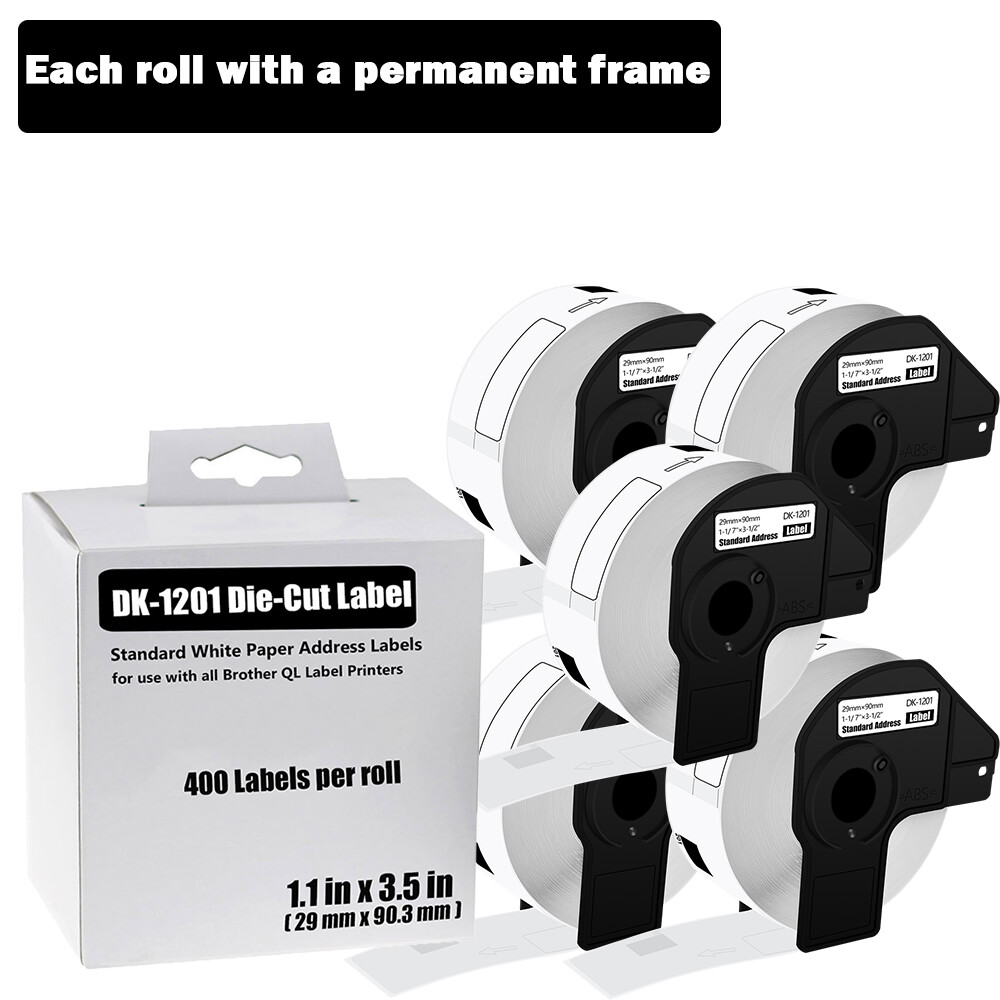 5 Rolls 29x90mm Shipping Labels for Brother QL1050N DK-1201 1-1/7x3-1/2 Inch