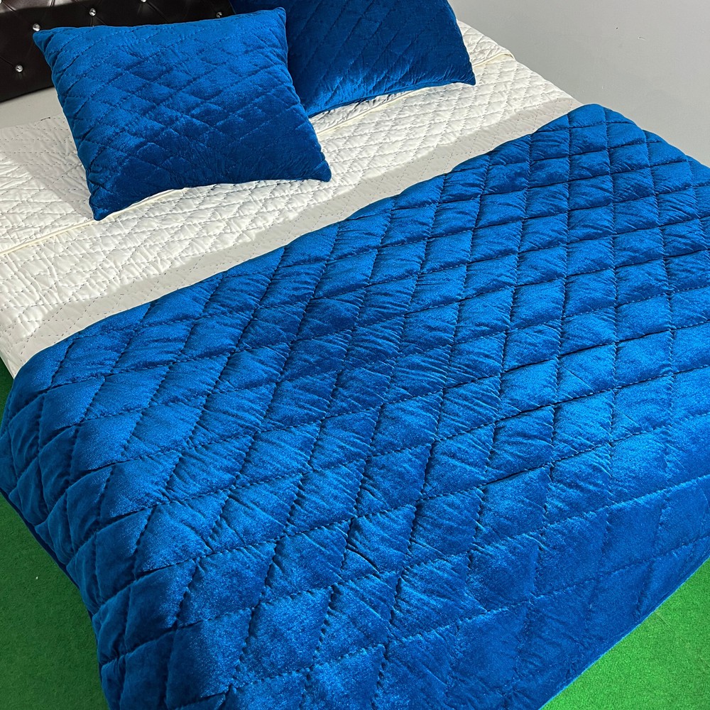 Diamond Stitch Velvet Quilt Full Queen Royal Blue Berry Soft Threshold  