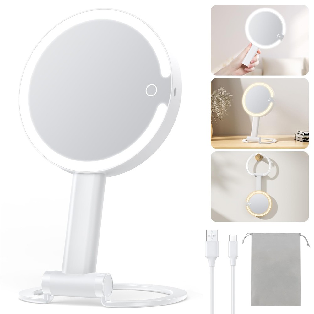 10X Magnifying Travel Mirror with Light - 2-Sided Lighted Makeup Mirror