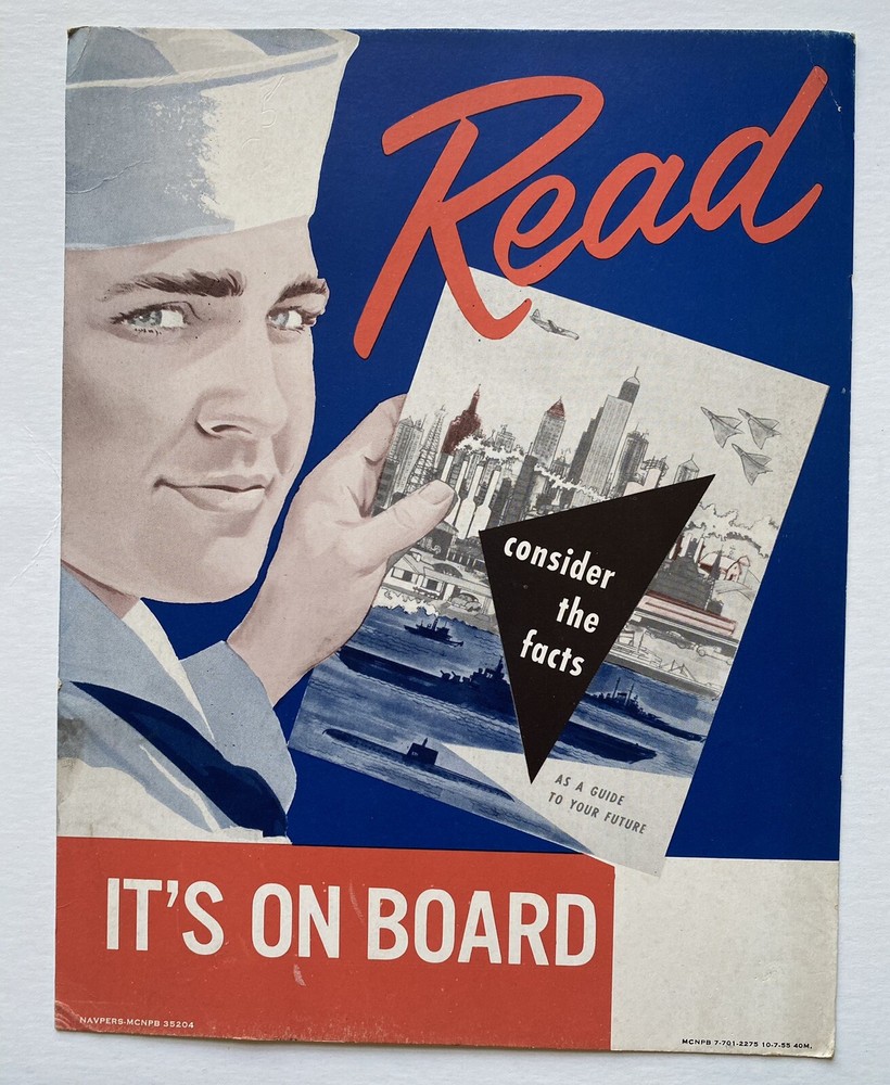 ORIGINAL 1955 US Navy recruitment poster It's On Board 8 1/2 by 11