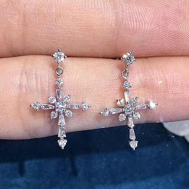 2Ct Round Cut Simulated Diamond Stunning Drop Earrings In 14K White Gold Plated