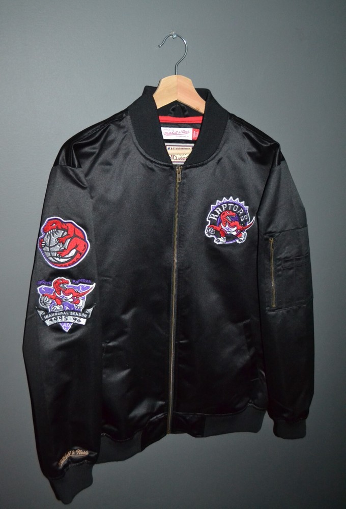 Mitchell & Ness Toronto Raptors Black Purple Throwback Hardwood Satin Bomber Jac