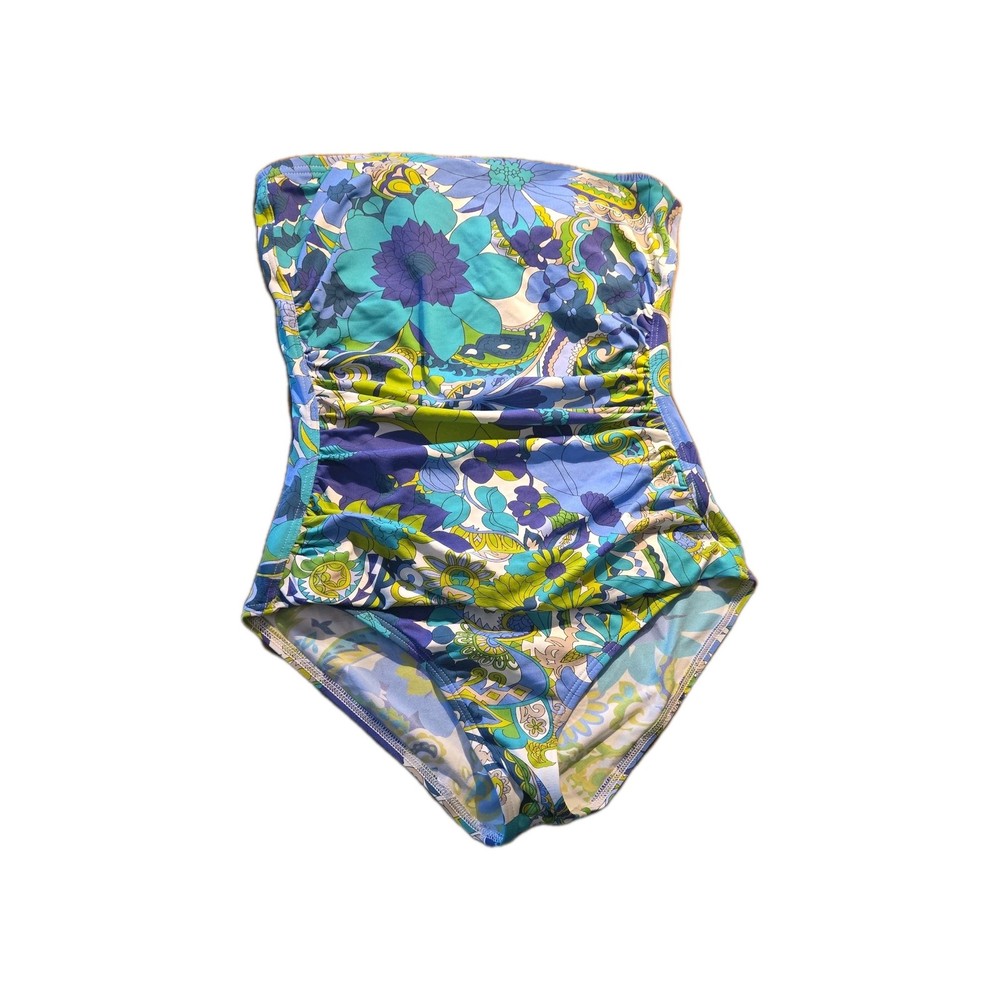 Tommy Bahama Swimsuit Strapless Sz 10 Floral Paisley One Piece Blue & Green