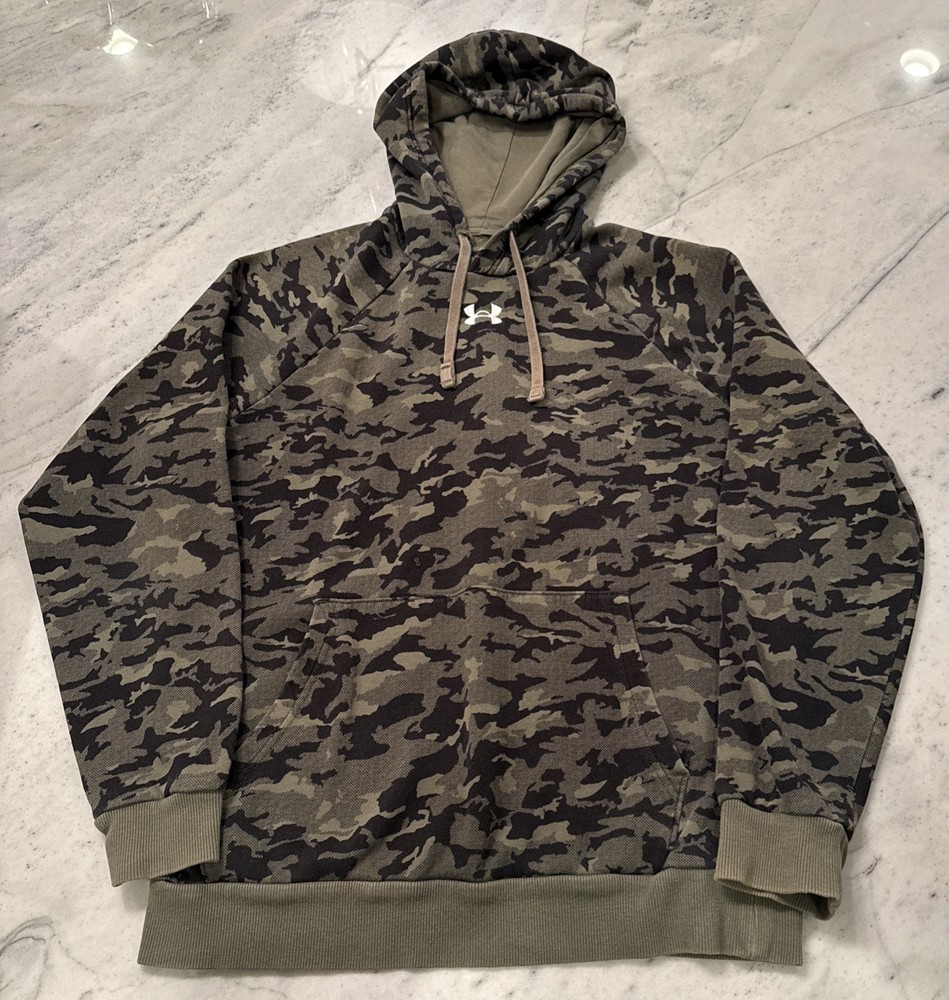 Under Armour Hoodie Mens S Green UA Rival Fleece Camo Pullover Sweatshirt